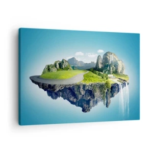 Cuadro sobre lienzo - Impresión de Imagen - Una isla flotante con montañas y cascadas. - 70x50cm - Isla fantástica - Decoración de pared moderna para salón y dormitorio ARTTOR