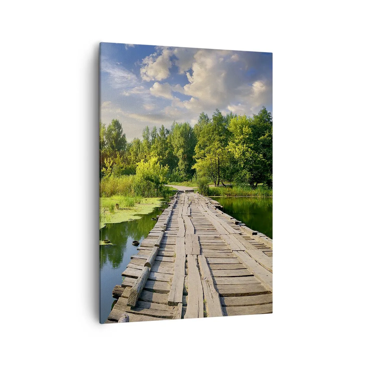 Cuadro sobre lienzo - Impresión de Imagen - Un paisaje pintoresco con un puente y un cisne. - 70x100cm - Verano, verano en todas partes - Decoración de pared moderna para salón y dormitorio ARTTOR