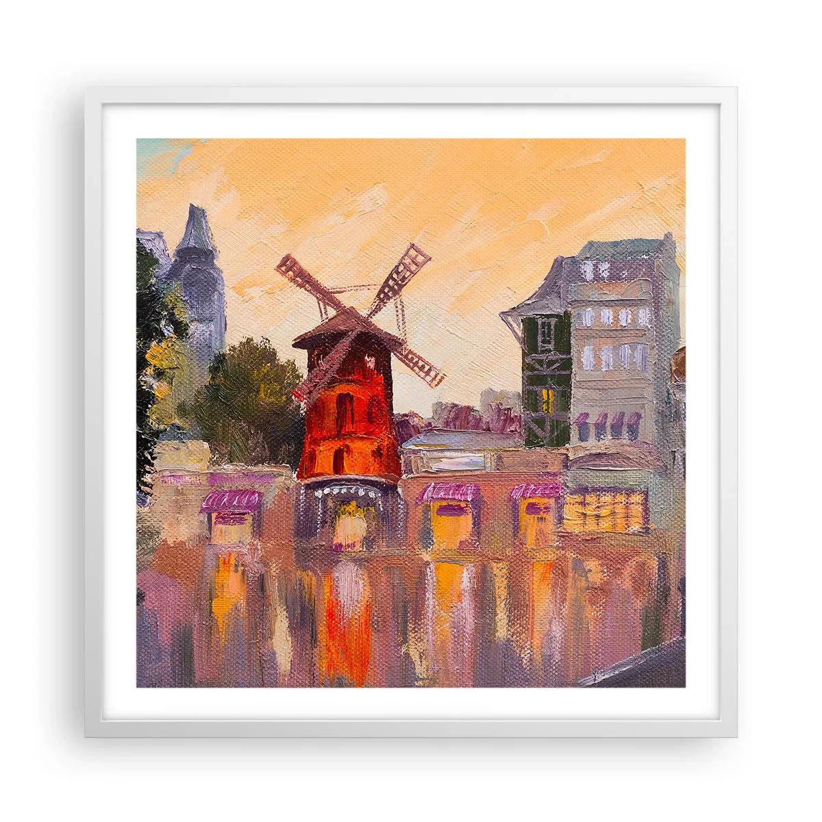 Póster en marco blanco - Iconos parisinos - Moulin Rouge - 60x60 cm