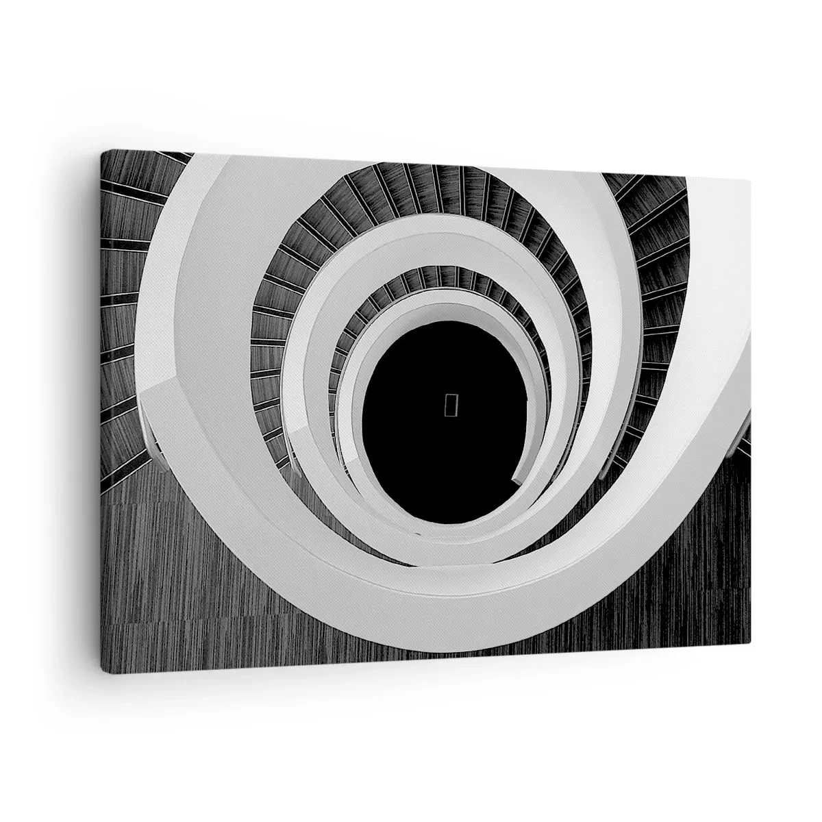 Cuadro sobre lienzo - Impresión de Imagen - Escalera de caracol en blanco y negro de estilo moderno. - 70x50cm - Hacia el origen - Decoración de pared moderna para salón y dormitorio ARTTOR
