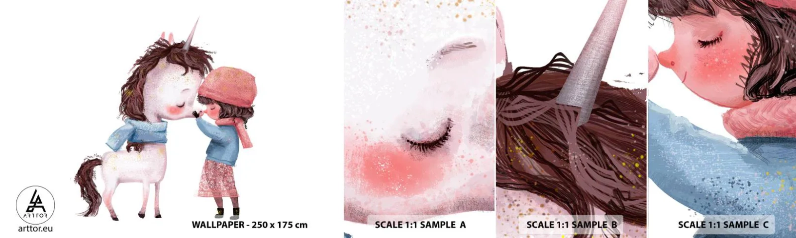 Muestra De Fotomural Standard Eco - Un cuento de invierno - Para niños, Unicornio, Chica - 100x30 cm