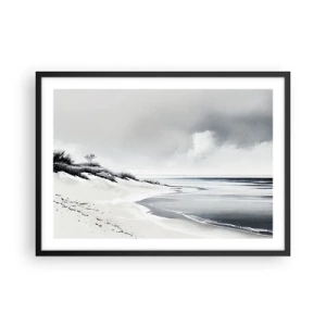 Póster en marco negro - Una playa en tonos tenues de gris y azul. - 70x50cm - Juntos desde el principio de los tiempos - Decoración de pared moderna para salón y dormitorio ARTTOR