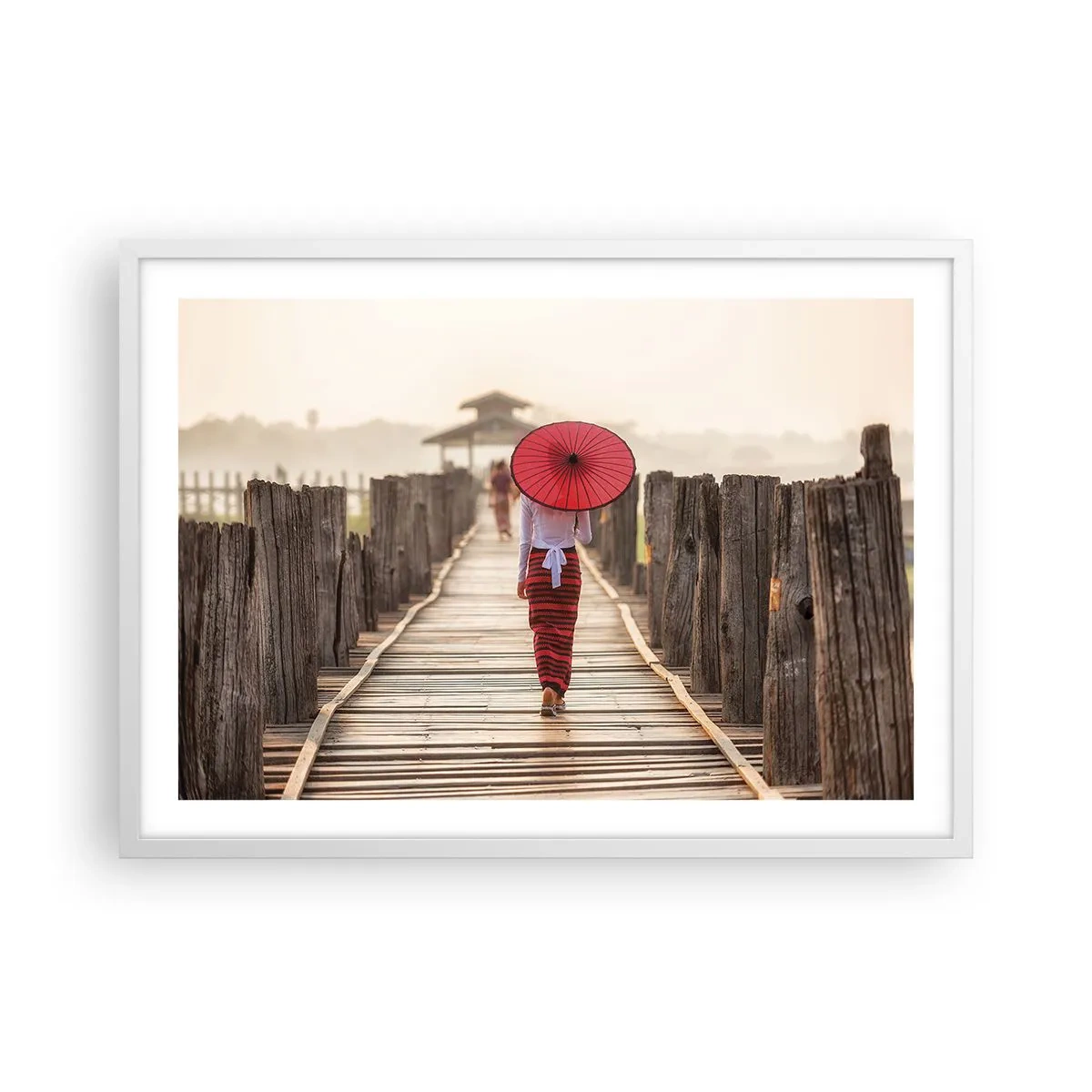 Póster en marco blanco - En un viejo puente - 70x50 cm
