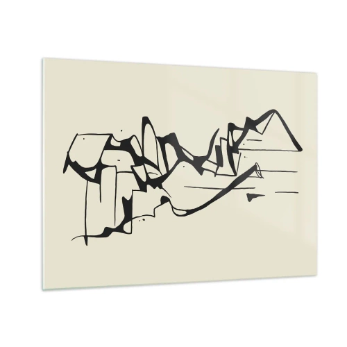 Cuadro sobre vidrio - Impresiones sobre Vidrio - Línea abstracta en blanco y negro que forma el contorno de un paisaje. - 70x50cm - Tal vez sea un paisaje - Decoración de pared moderna para salón y dormitorio ARTTOR