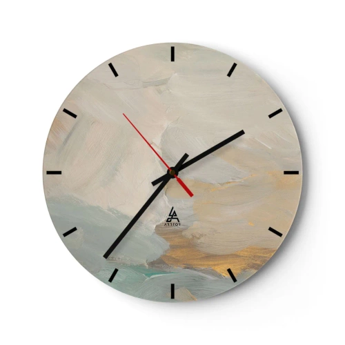 Reloj de pared - Reloj de vidrio - Delicadas pinceladas en beige, azul y dorado. - 30x30cm - Abstracción - una tierra de dulzura - Decoración de pared moderna para salón, cocina y dormitorio ARTTOR