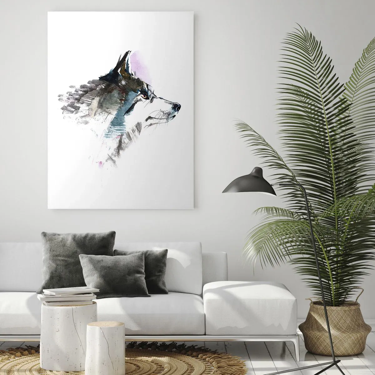 Cuadro sobre vidrio - Impresiones sobre Vidrio - Lobo de acuarela en estilo minimalista. - 80x120cm - Habla del lobo si lo ves - Decoración de pared moderna para salón y dormitorio ARTTOR