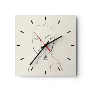 Reloj de pared - Reloj de vidrio - Boceto minimalista del rostro de una mujer. - 30x30cm - Un esbozo de sensualidad - Decoración de pared moderna para salón y dormitorio ARTTOR