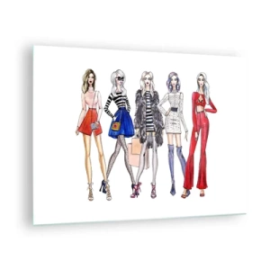 Cuadro sobre vidrio - Impresiones sobre Vidrio - Personajes de moda con atuendos elegantes en la ilustración. - 70x50cm - Every week Fashion Week - Decoración de pared moderna para salón y dormitorio ARTTOR