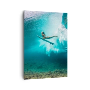 Cuadro sobre lienzo - Impresión de Imagen - Surfista bajo una ola en el agua azul del océano - 50x70cm - Mundo submarino - Decoración de pared moderna para salón y dormitorio ARTTOR