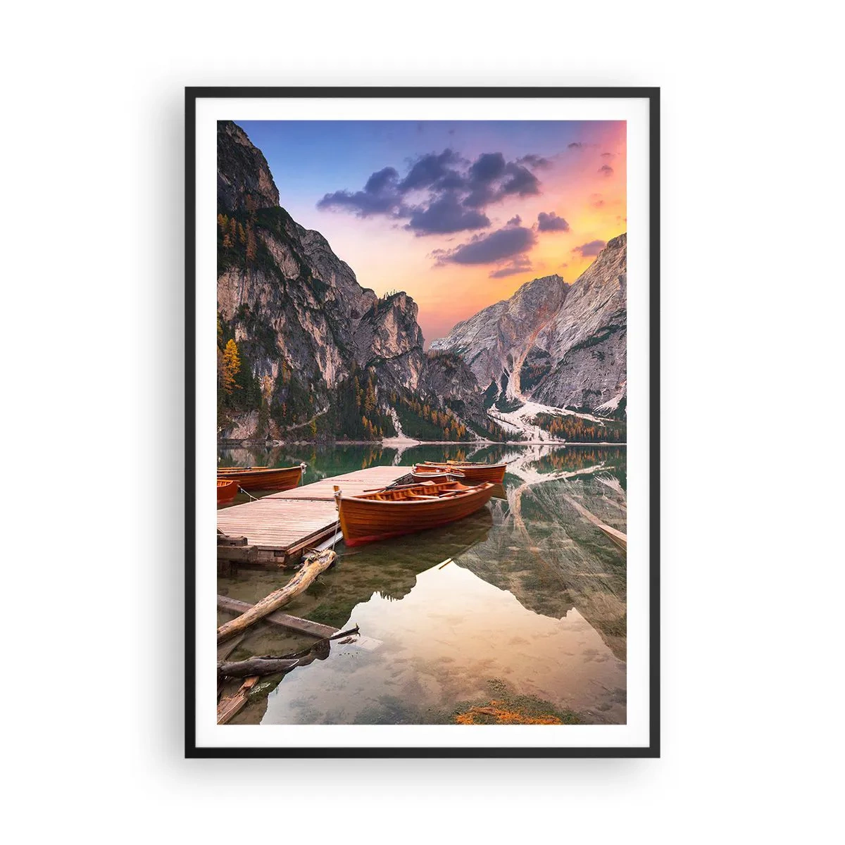 Póster en marco negro - Espejo entre montañas - 70x100 cm