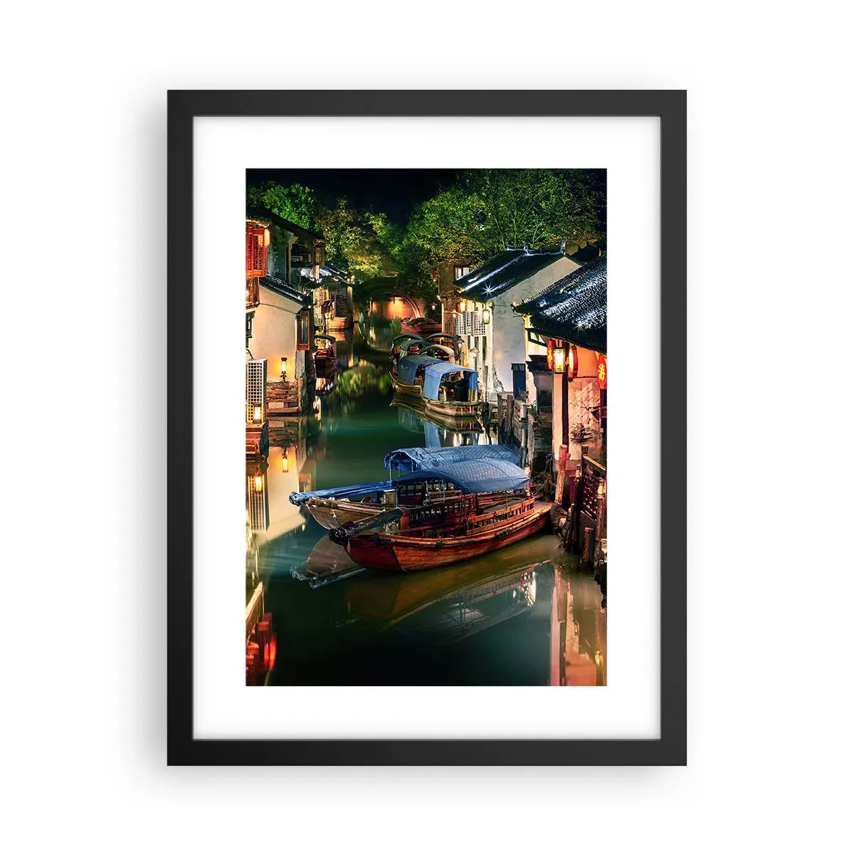 Póster en marco negro - Noche en una calle china - 30x40 cm