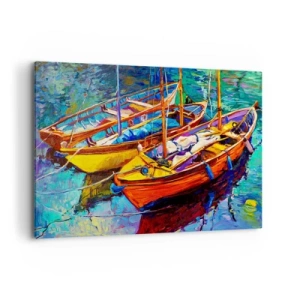 Cuadro sobre lienzo - Impresión de Imagen - Barcos coloridos en aguas tranquilas - 120x80cm - Sobre el agua espesa de color - Decoración de pared moderna para salón y dormitorio ARTTOR