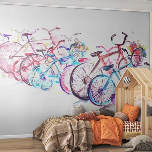 Fotomural Autadhesivo Deluxe Sticker - Reunión de ciclistas - Bicicleta, Abstracción, Gráficos - 200x140 cm