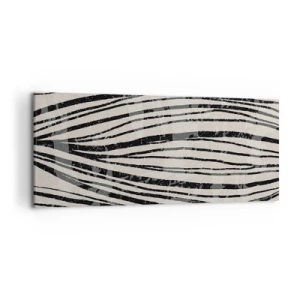 Cuadro sobre lienzo - Impresión de Imagen - Ondas abstractas en tonos blanco y negro - 120x50cm - Salpicadura de líneas - Decoración de pared moderna para salón y dormitorio ARTTOR