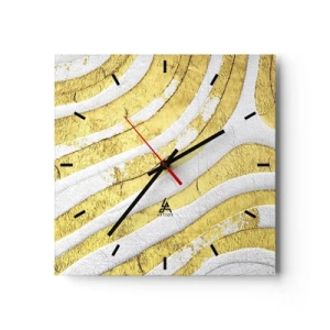 Reloj de pared - Reloj de vidrio - Una composición en blanco y oro - 40x40 cm