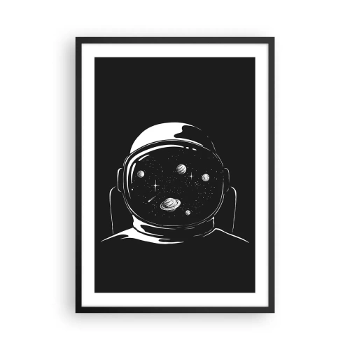 Póster en marco negro - Astronauta con el espacio reflejado en su casco - 50x70cm - Bonita vista - Decoración de pared moderna para salón y dormitorio ARTTOR