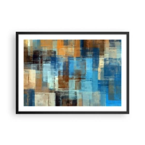 Póster en marco negro - Composición geométrica abstracta en tonos azules y marrones. - 70x50cm - A través del velo azul - Decoración de pared moderna para salón y dormitorio ARTTOR