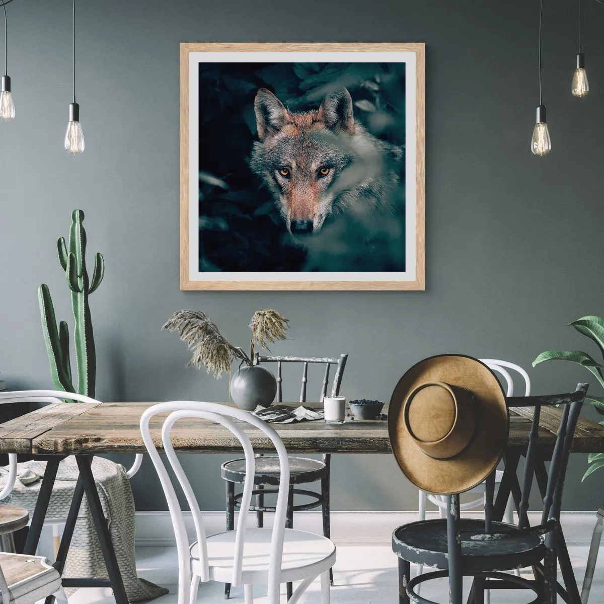 Póster en marco roble claro - Cazador - 30x30 cm