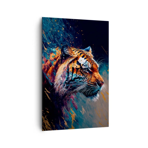 Cuadro sobre lienzo - Impresión de Imagen - Retrato de un tigre en colores dinámicos y abstractos. - 80x120cm - Belleza salvaje - Decoración de pared moderna para salón y dormitorio ARTTOR