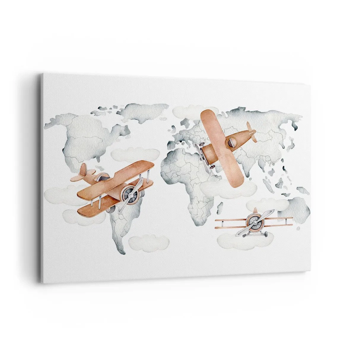 Cuadro sobre lienzo - Impresión de Imagen - Ilustración de un mapa del mundo con aviones - 100x70cm - Con espíritu pionero - Decoración de pared moderna para salón y dormitorio ARTTOR