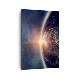 Cuadro sobre lienzo - Impresión de Imagen - La Tierra vista desde el espacio con el sol naciente - 70x100cm - En una nueva perspectiva - Decoración de pared moderna para salón y dormitorio ARTTOR