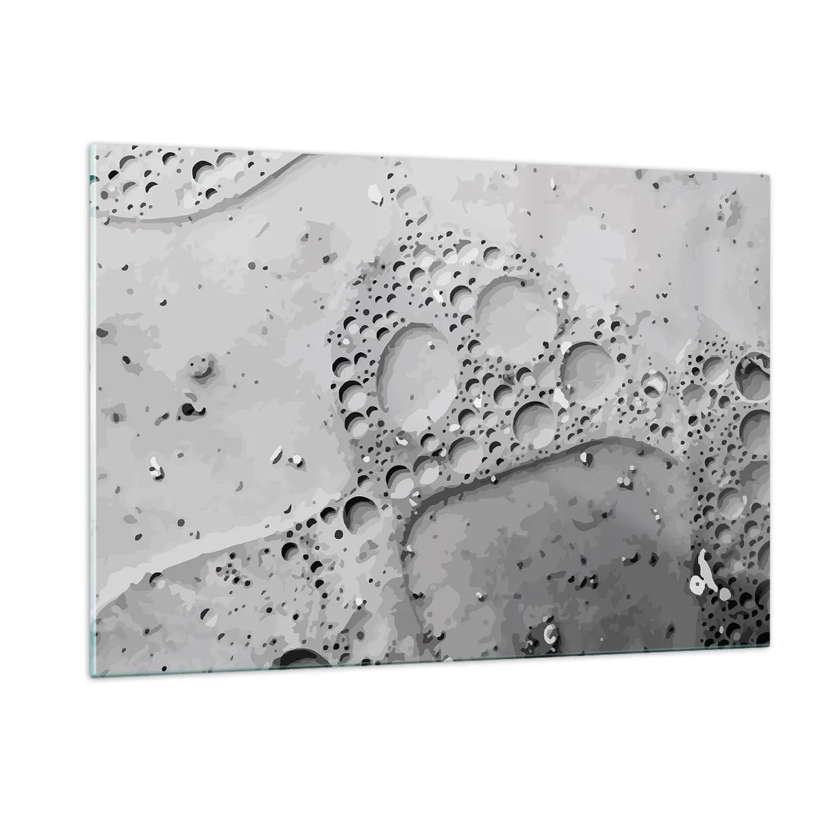 Cuadro sobre vidrio - Impresiones sobre Vidrio - Patrón abstracto de burbujas en la superficie en tonos de gris. - 120x80cm - Rastro espumoso - Decoración de pared moderna para salón y dormitorio ARTTOR