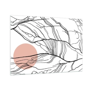 Cuadro sobre vidrio - Impresiones sobre Vidrio - Líneas sombreadas de ramas con un sol beige - 100x70cm - En una red de ramas - Decoración de pared moderna para salón y dormitorio ARTTOR