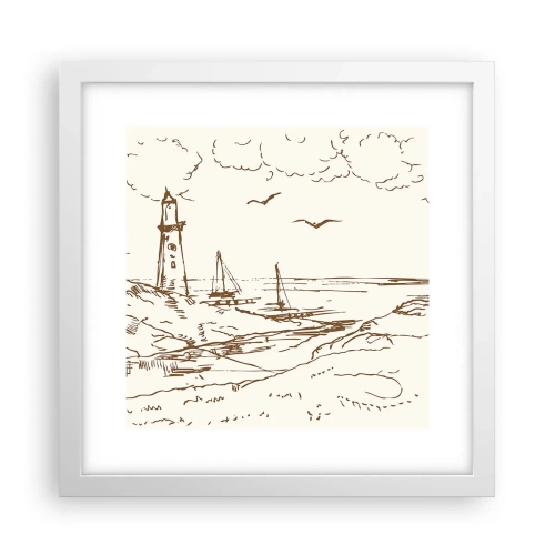 Póster en marco blanco - Un esbozo de un recuerdo de verano - 30x30 cm