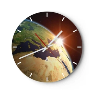 Reloj de pared - Reloj de vidrio - Vista de la Tierra desde el espacio con rayos de sol en el horizonte - 30x30cm - Amanecer - Decoración de pared moderna para salón, cocina y dormitorio ARTTOR