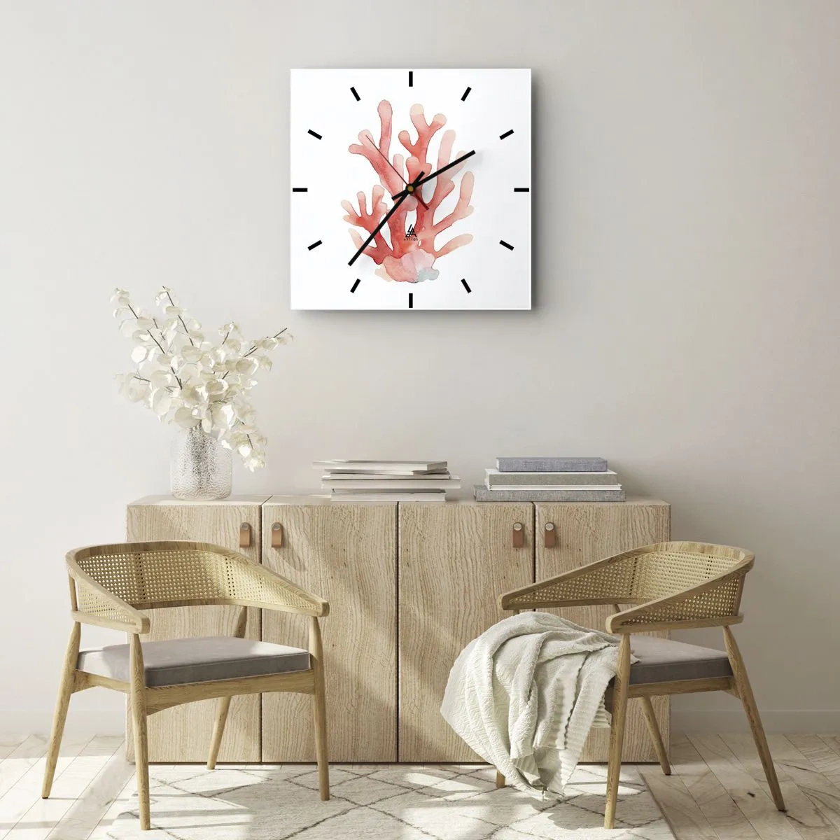 Reloj de pared - Reloj de vidrio - La hermosura del color coral - 30x30 cm