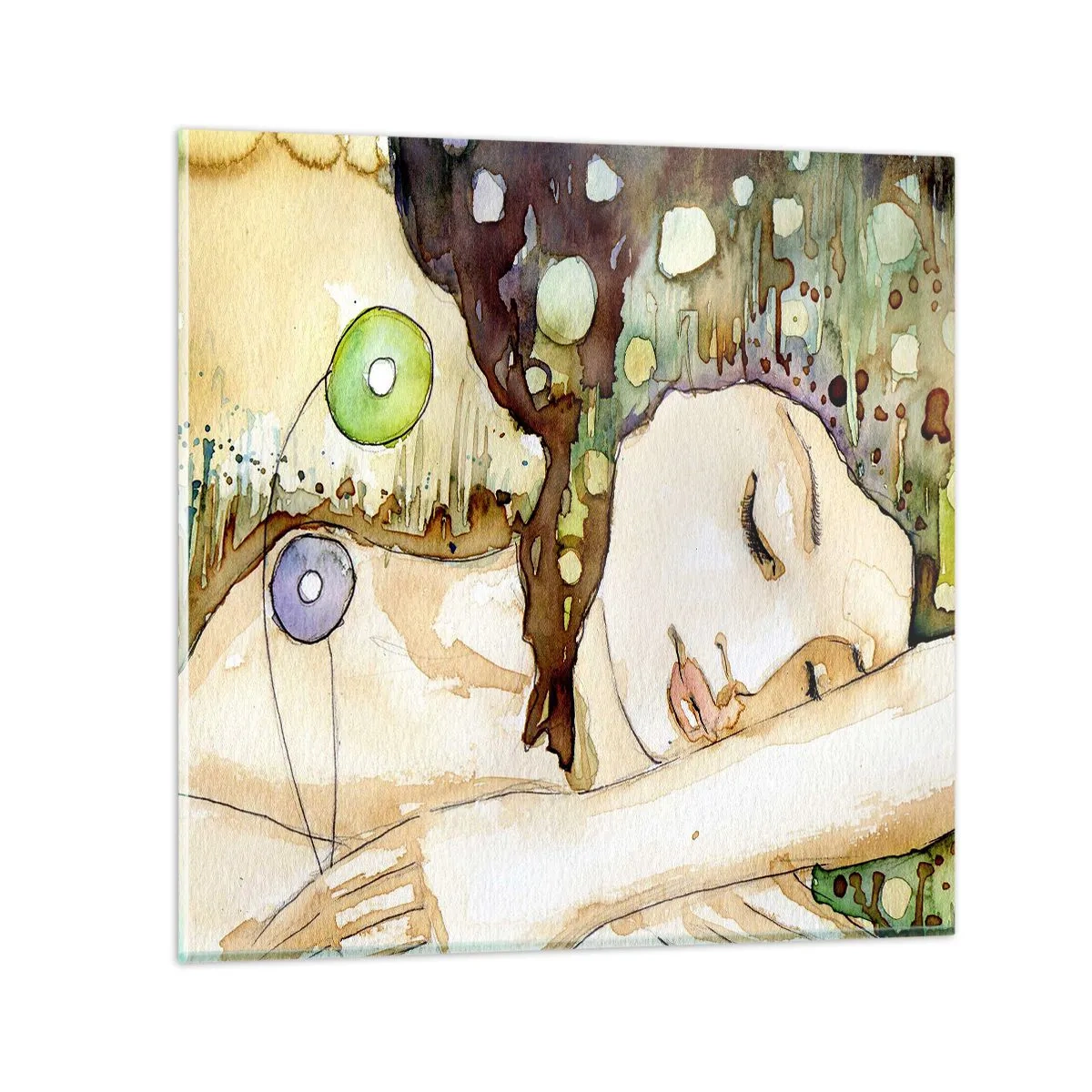 Cuadro sobre vidrio - Impresiones sobre Vidrio - Sueño esmeralda y violeta - 30x30 cm