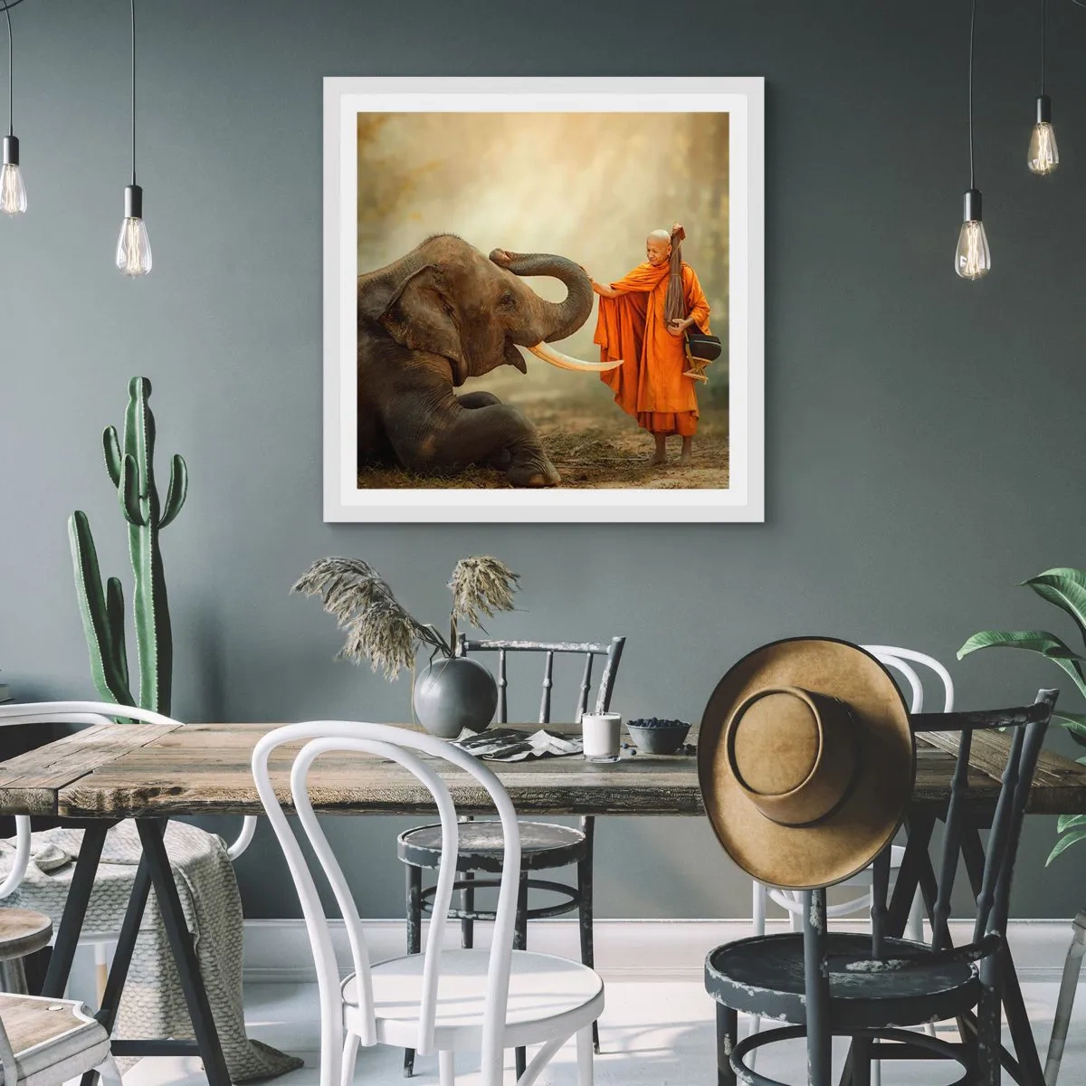 Póster en marco blanco - Un encuentro en un viaje - 50x50 cm