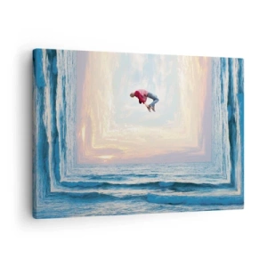 Cuadro sobre lienzo - Impresión de Imagen - Salto surrealista sobre el mar en el marco. - 70x50cm - A otra dimensión - Decoración de pared moderna para salón y dormitorio ARTTOR