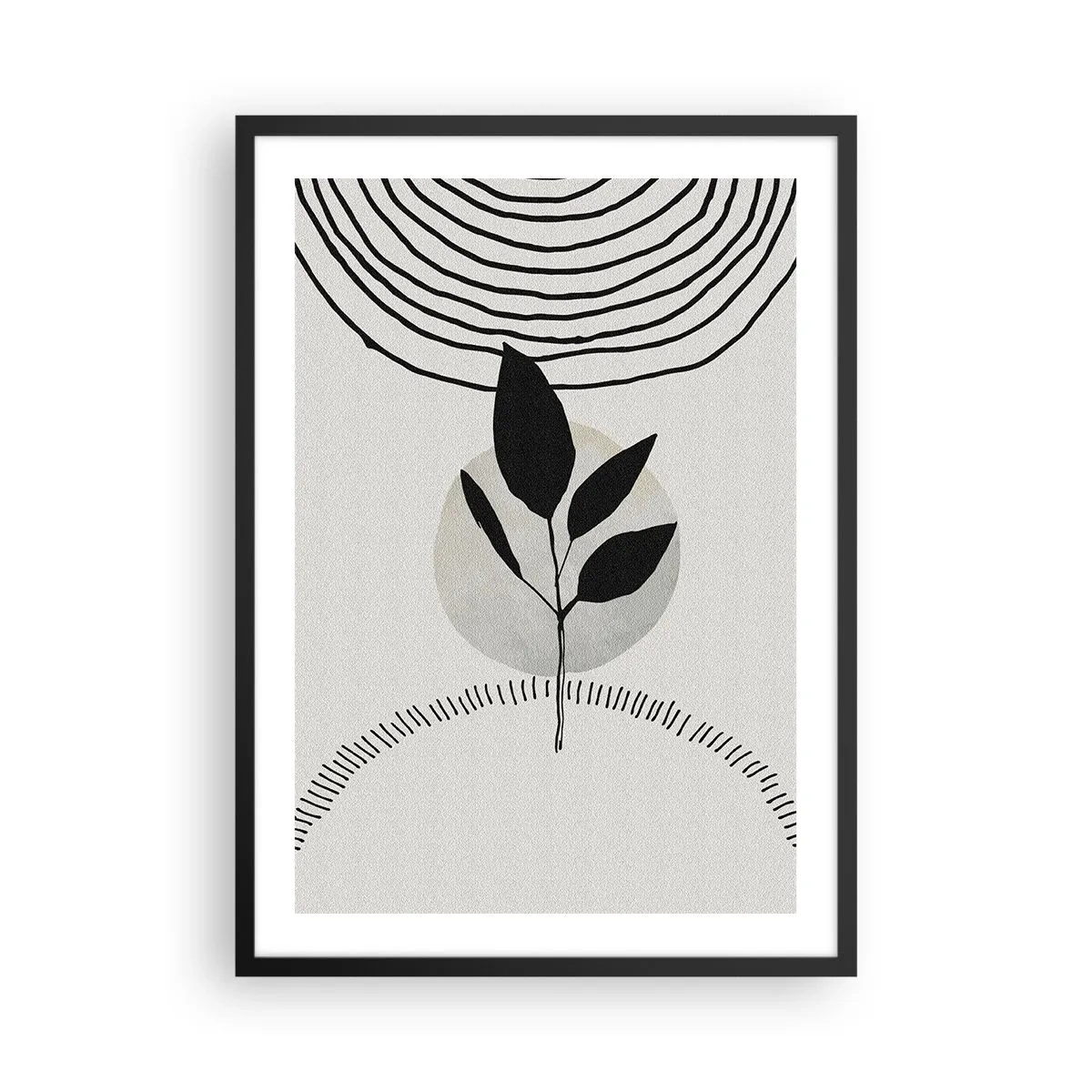 Póster en marco negro - Ilustración minimalista de hojas con patrones geométricos. - 50x70cm - Composición: los rituales de la naturaleza - Decoración de pared moderna para salón y dormitorio ARTTOR
