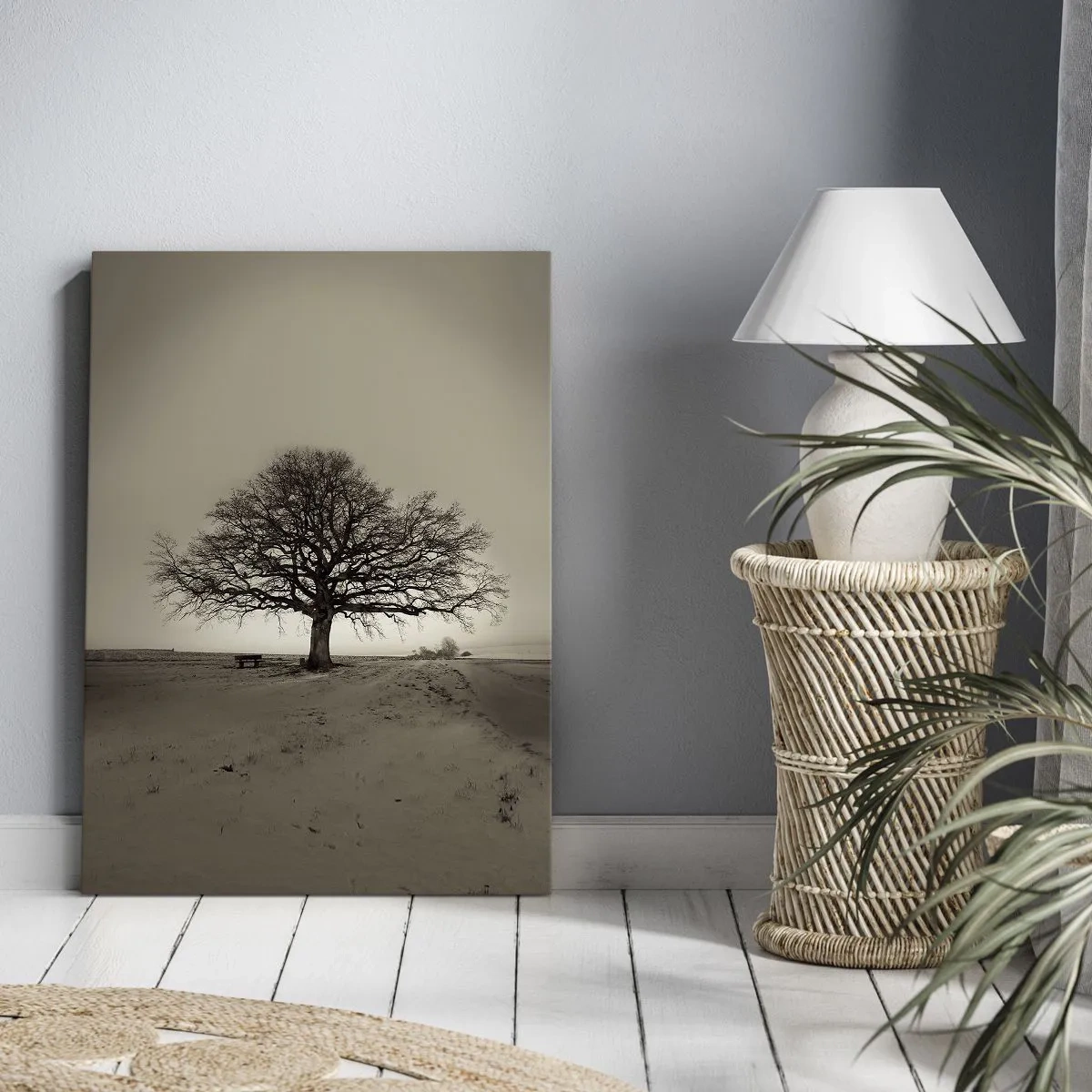 Cuadro sobre lienzo - Impresión de Imagen - Un árbol solitario en un campo sepia - 70x100cm - De aquí a la eternidad - Decoración de pared moderna para salón y dormitorio ARTTOR