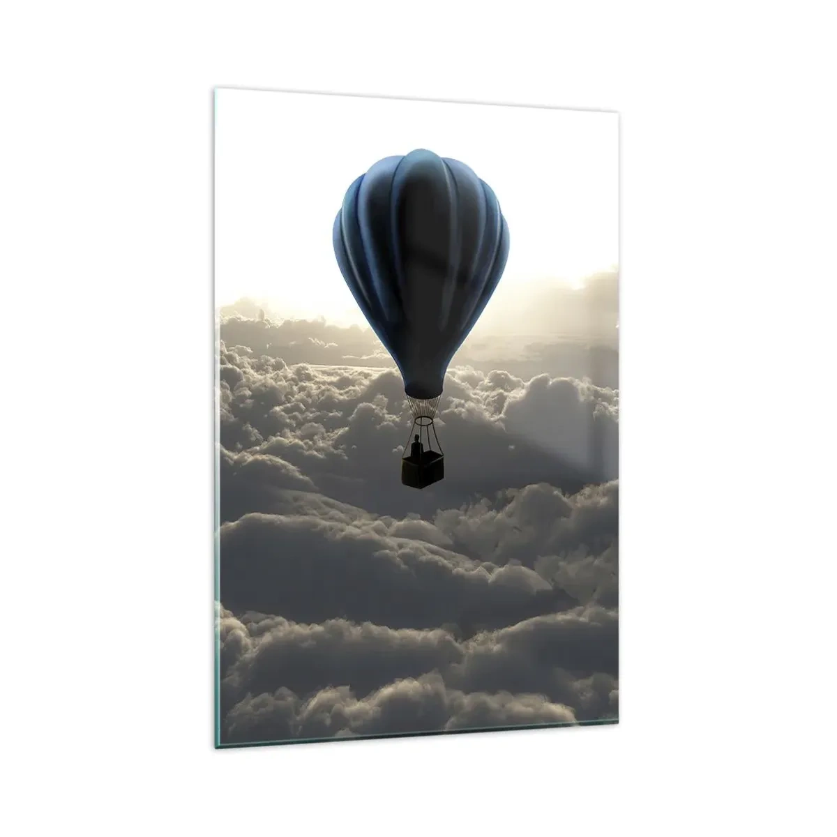 Cuadro sobre vidrio - Impresiones sobre Vidrio - Un globo aerostático contra un cielo con nubes al atardecer. - 80x120cm - Un viajero por encima de las nubes - Decoración de pared moderna para salón y dormitorio ARTTOR