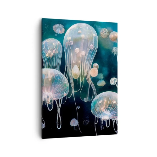 Cuadro sobre lienzo - Impresión de Imagen - Delicadas medusas en el mundo submarino - 50x70cm - Globos submarinos - Decoración de pared moderna para salón y dormitorio ARTTOR