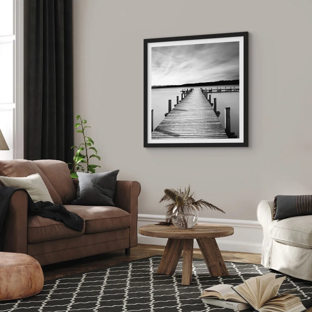 Póster en marco negro - En el lago de la paz - 40x40 cm