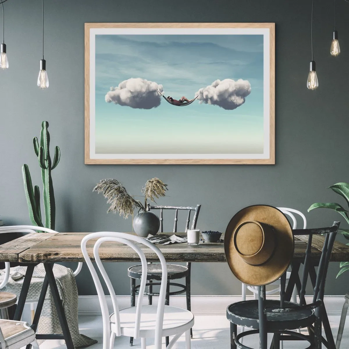 Póster en marco roble claro - La felicidad del momento - 100x70 cm