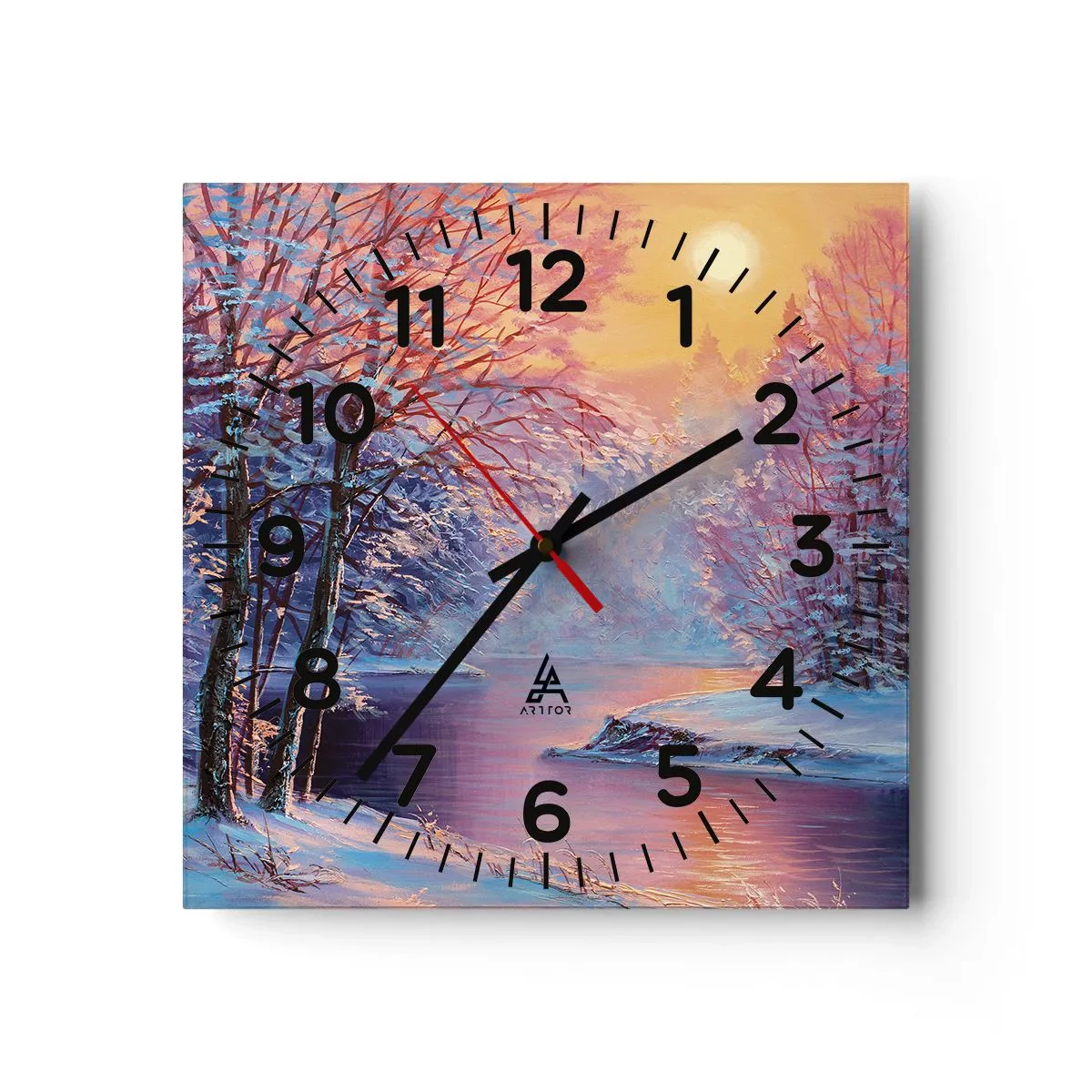 Reloj de pared - Reloj de vidrio - Colores del invierno - 40x40 cm