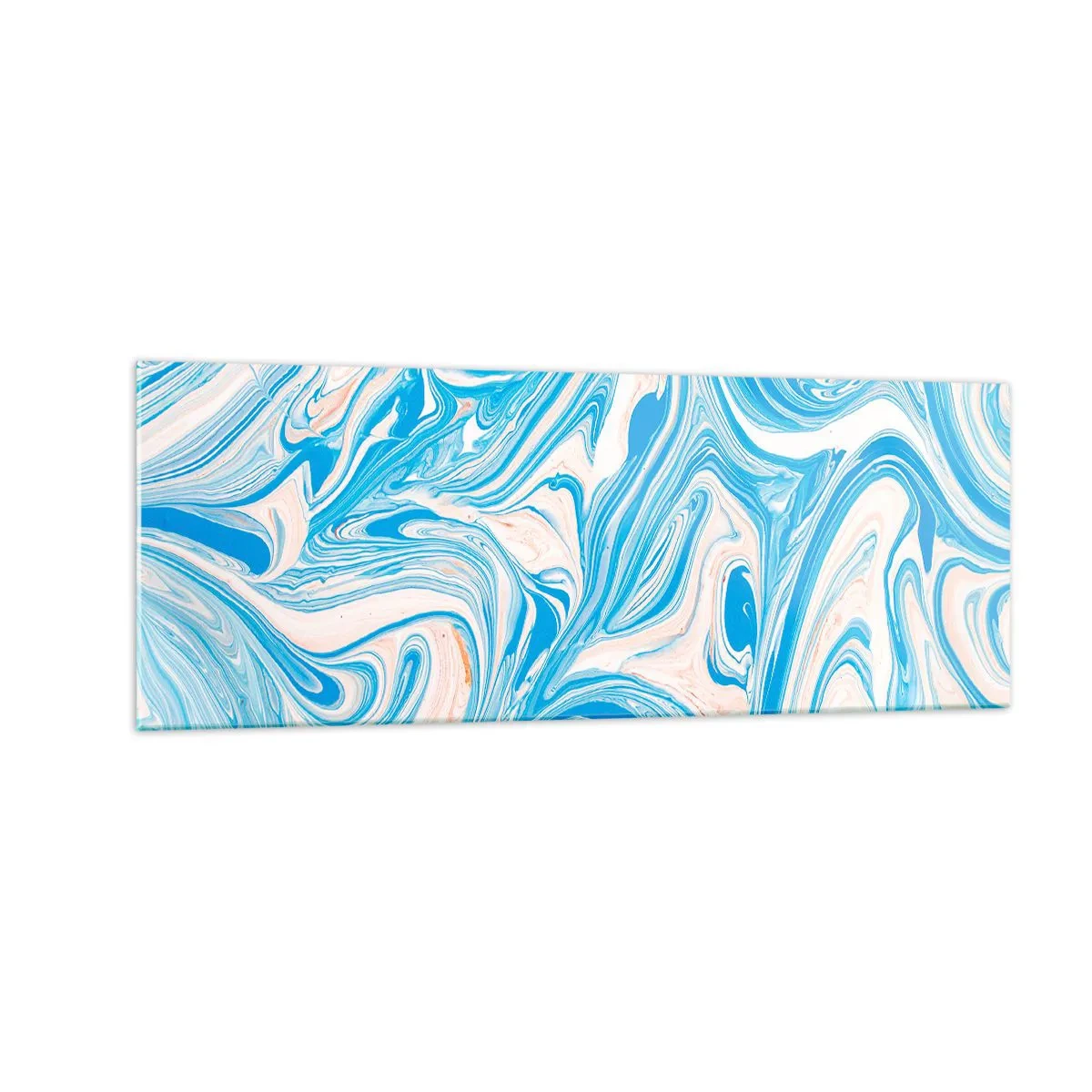 Cuadro sobre vidrio - Impresiones sobre Vidrio - Remolinos abstractos de estilo mármol azul y blanco - 140x50cm - Llanura de inundación turquesa - Decoración de pared moderna para salón y dormitorio ARTTOR
