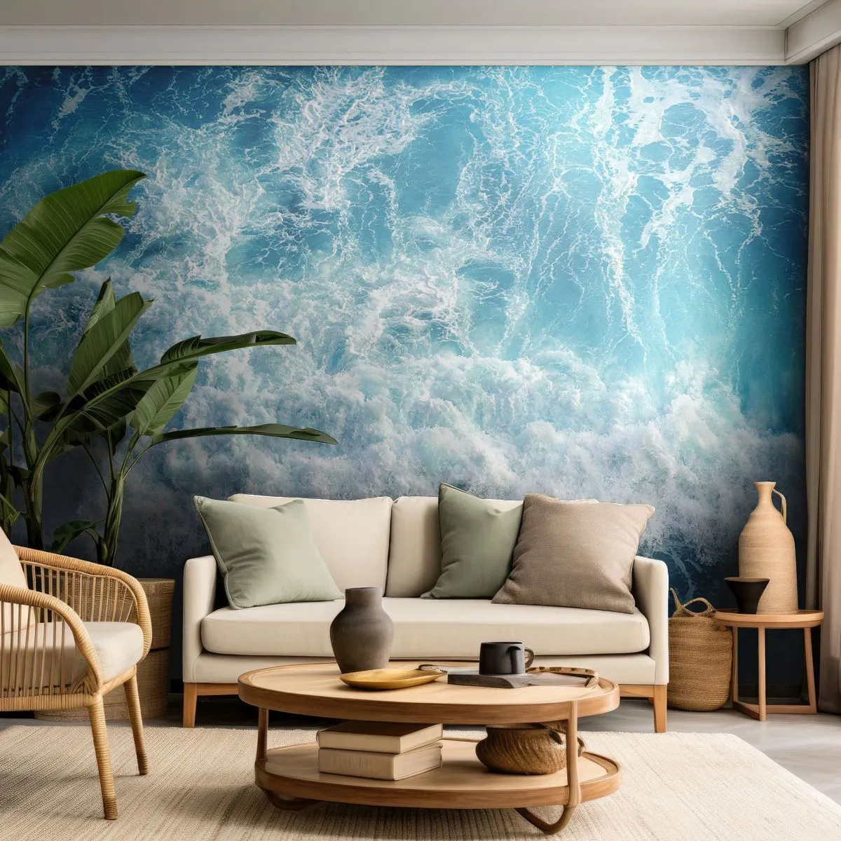Fotomural Premium Canvas - Olas oceánicas dinámicas en tonos azules - 100x70cm - Alegre y con mucho brío - Decoración de pared moderna para salón y dormitorio ARTTOR