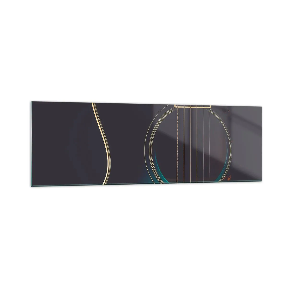 Cuadro sobre vidrio - Impresiones sobre Vidrio - Guitarra acústica en luz oscura y elegante. - 160x50cm - Un momento antes de que suene - Decoración de pared moderna para salón y dormitorio ARTTOR