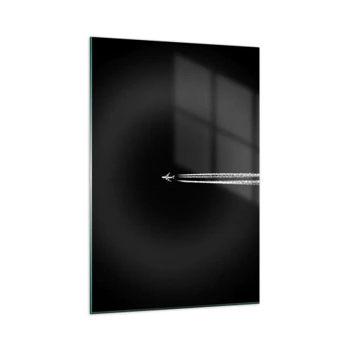 Cuadro sobre vidrio - Impresiones sobre Vidrio - Un avión a reacción con una estela de condensación visible sobre un fondo negro. - 70x100cm - En otra dimensión - Decoración de pared moderna para salón y dormitorio ARTTOR