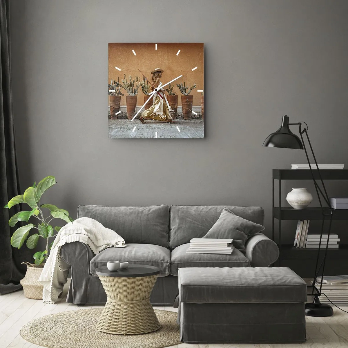 Reloj de pared - Reloj de vidrio - Estilo hippie - 30x30 cm