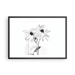 Póster en marco negro - Flores en blanco y negro con una composición sutil. - 70x50cm - Nadie quiere estar solo - Decoración de pared moderna para salón y dormitorio ARTTOR