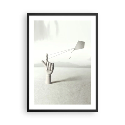 Póster en marco negro - Una mano de madera con una cometa sobre un fondo brillante. - 50x70cm - Una prueba de fuerza - Decoración de pared moderna para salón y dormitorio ARTTOR