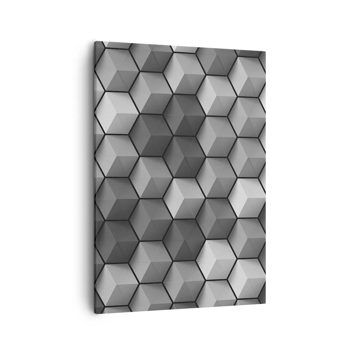 Cuadro sobre lienzo - Impresión de Imagen - Composición geométrica de cubos en tonos grises y negros. - 50x70cm - Rompecabezas cubista - Decoración de pared moderna para salón y dormitorio ARTTOR