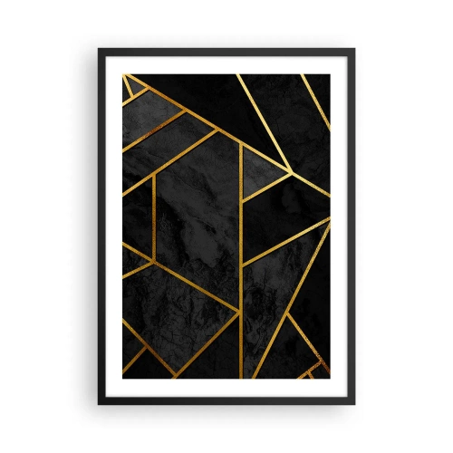 Póster en marco negro - Patrones geométricos en dorado sobre fondo negro. - 50x70cm - Oscuridad y brillo - Decoración de pared moderna para salón y dormitorio ARTTOR