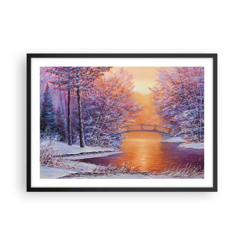 Póster en marco negro - Paisaje invernal con puente y puesta de sol - 70x50cm - Reunámonos aquí - Decoración de pared moderna para salón y dormitorio ARTTOR